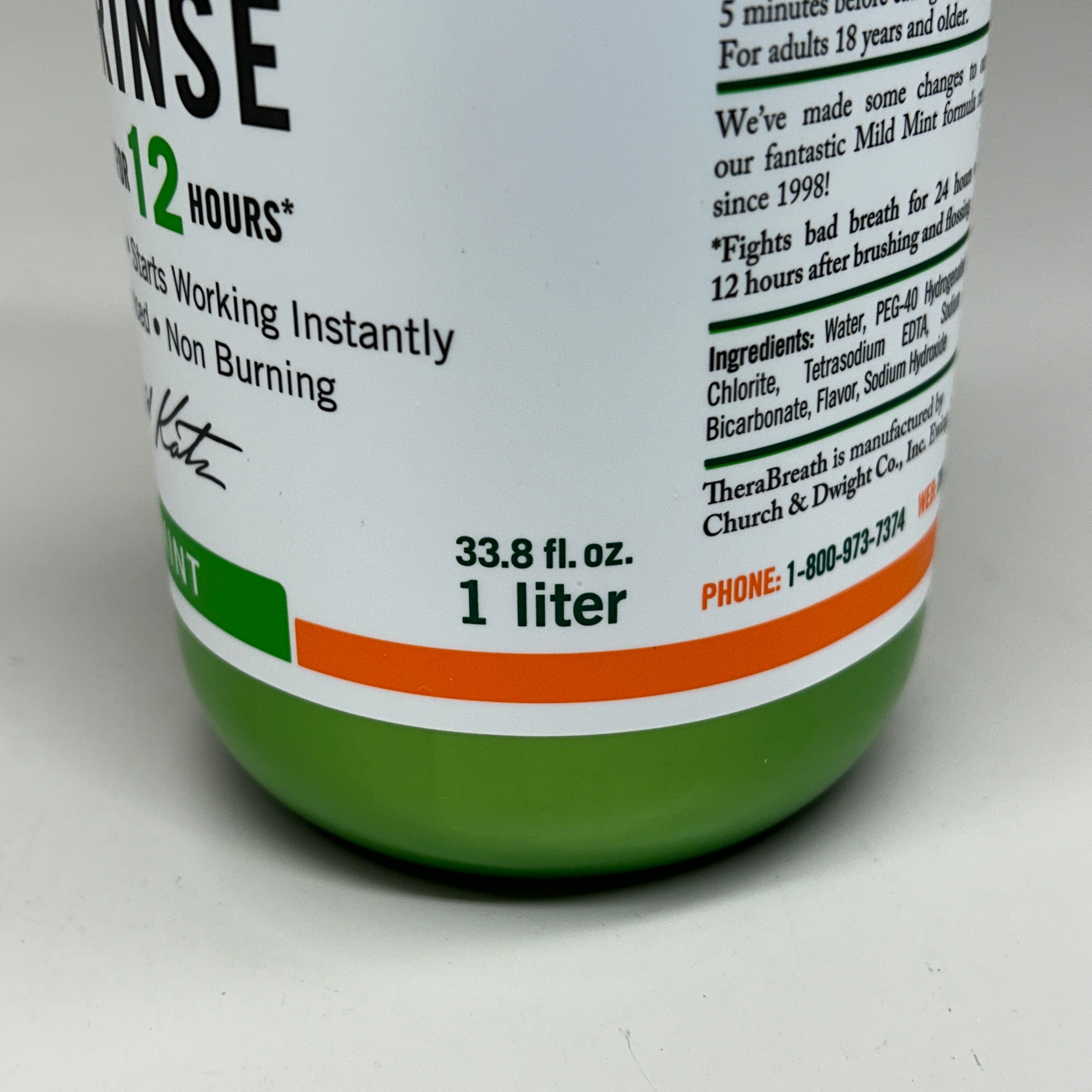 THERABREATH (2 PACK) Dentist Formulated Fresh Breath Oral Rinse 1 Liter each (07/26) Mild Mint