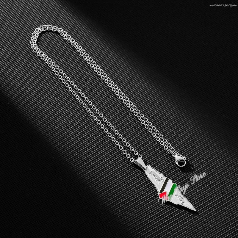 Stainless steel Palestine map necklace for men and women