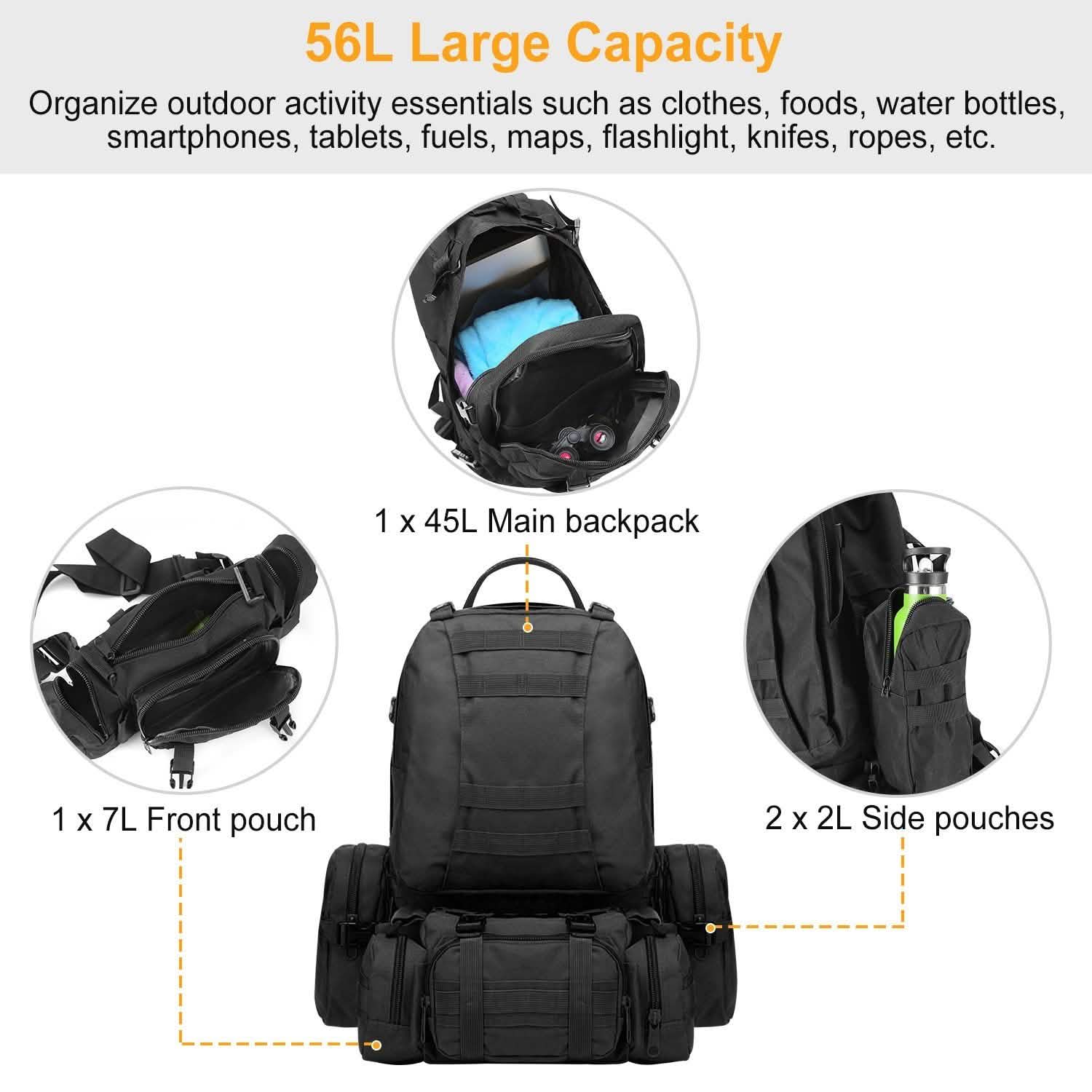 56L Military Tactical Backpack