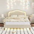 Full Size Velvet Upholstered Smart LED Bed Frame with Adjustable Height Headboard,No Box Spring Needed,Easy Assembly,Beige
