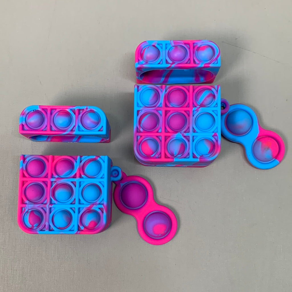 BEST WHOLESALE 2-PACK! Wireless Headphone Bubble Popping Case 2.5" x 2" Blue/Pink
