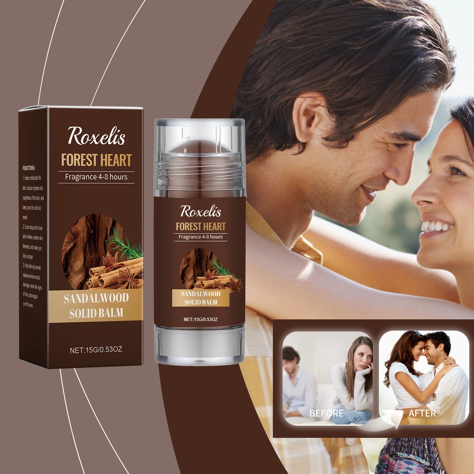 Roxelis Sandalwood Solid Balm Natural Light Fragrance Refreshing Lasting Daily Date Charming Charm Portable Solid Balm