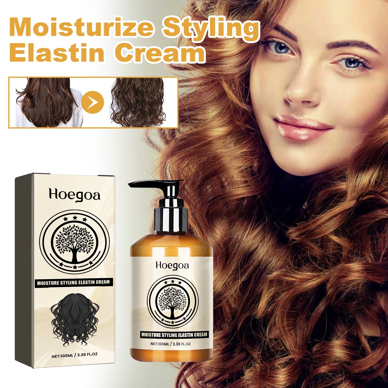 Moisturize Styling Elastin Cream, Curls Volumizing Shine Natural Puffiness Styling Conditioner
