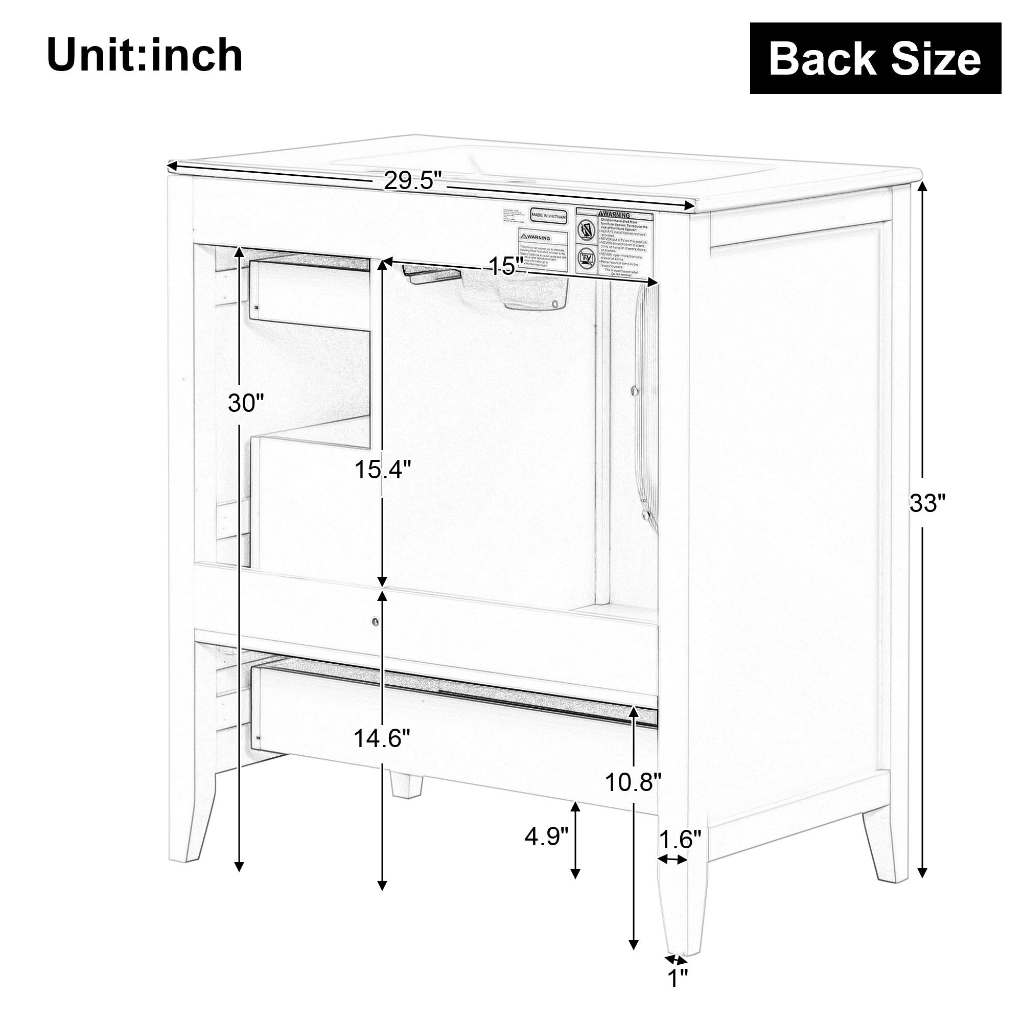 30" Bathroom Vanity with Sink, Bathroom Vanity Cabinet with Three Drawers and Door, Solid Wood and MDF, Black