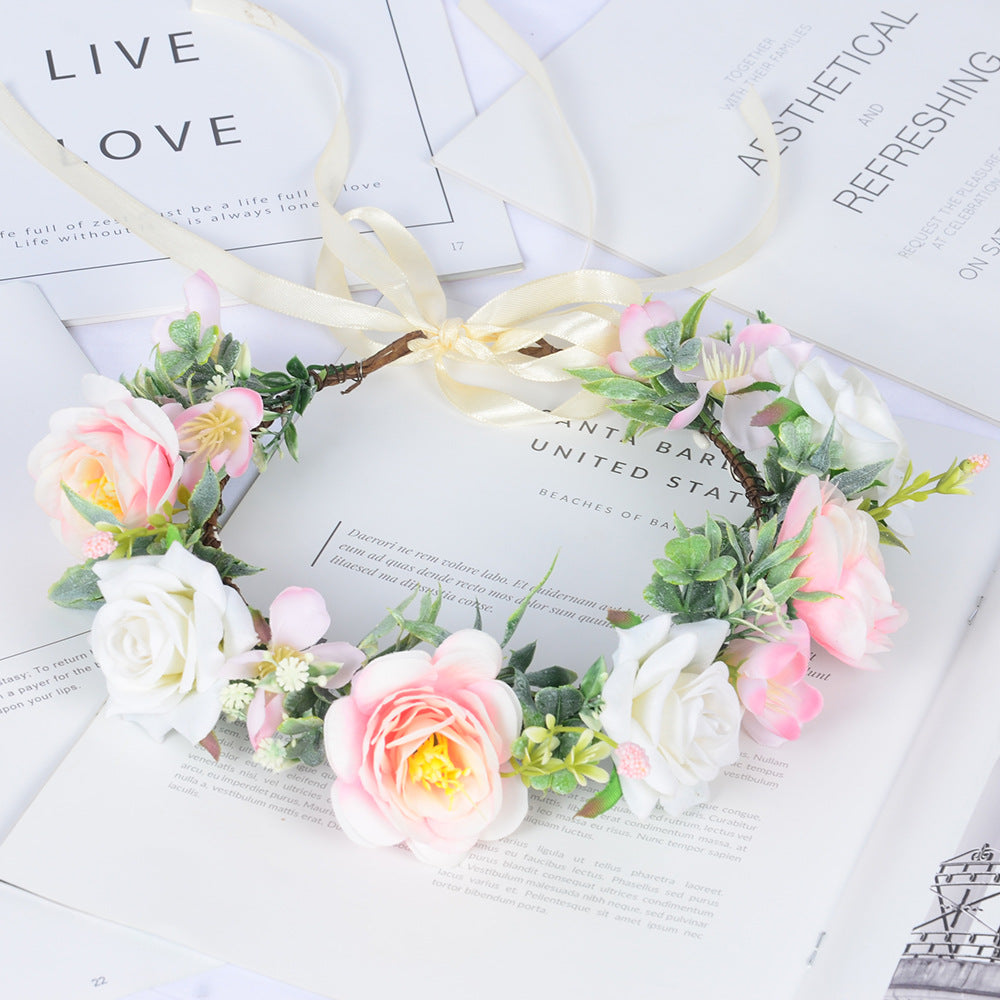 Simulated Rose Blossoms Adjustable Headwear Wreath Bridal Fairy Princess Birthday Performance Headwear