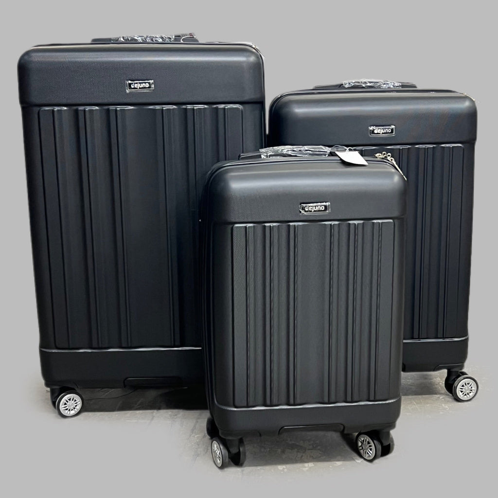 DEJUNO (3 PACK) Light Weight Expandable Spinner Rolling Suitcase Set BLACK 2207DJBF