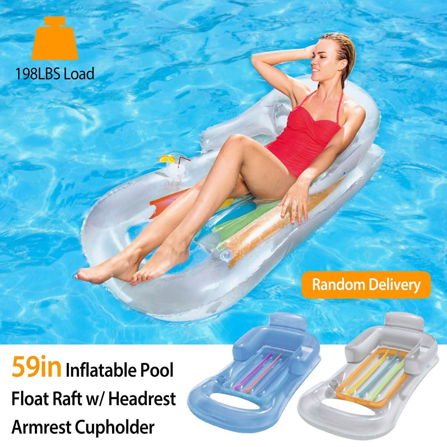 59in Inflatable Pool Float Raft with Headrest Armrest Cupholder