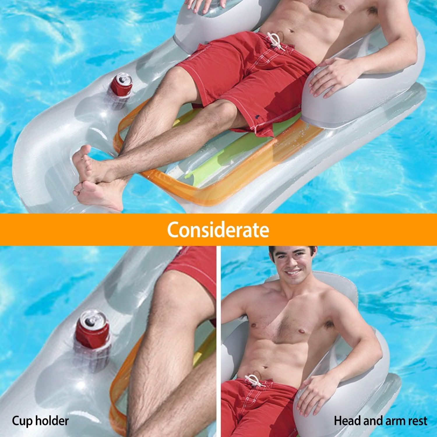 59in Inflatable Pool Float Raft with Headrest Armrest Cupholder