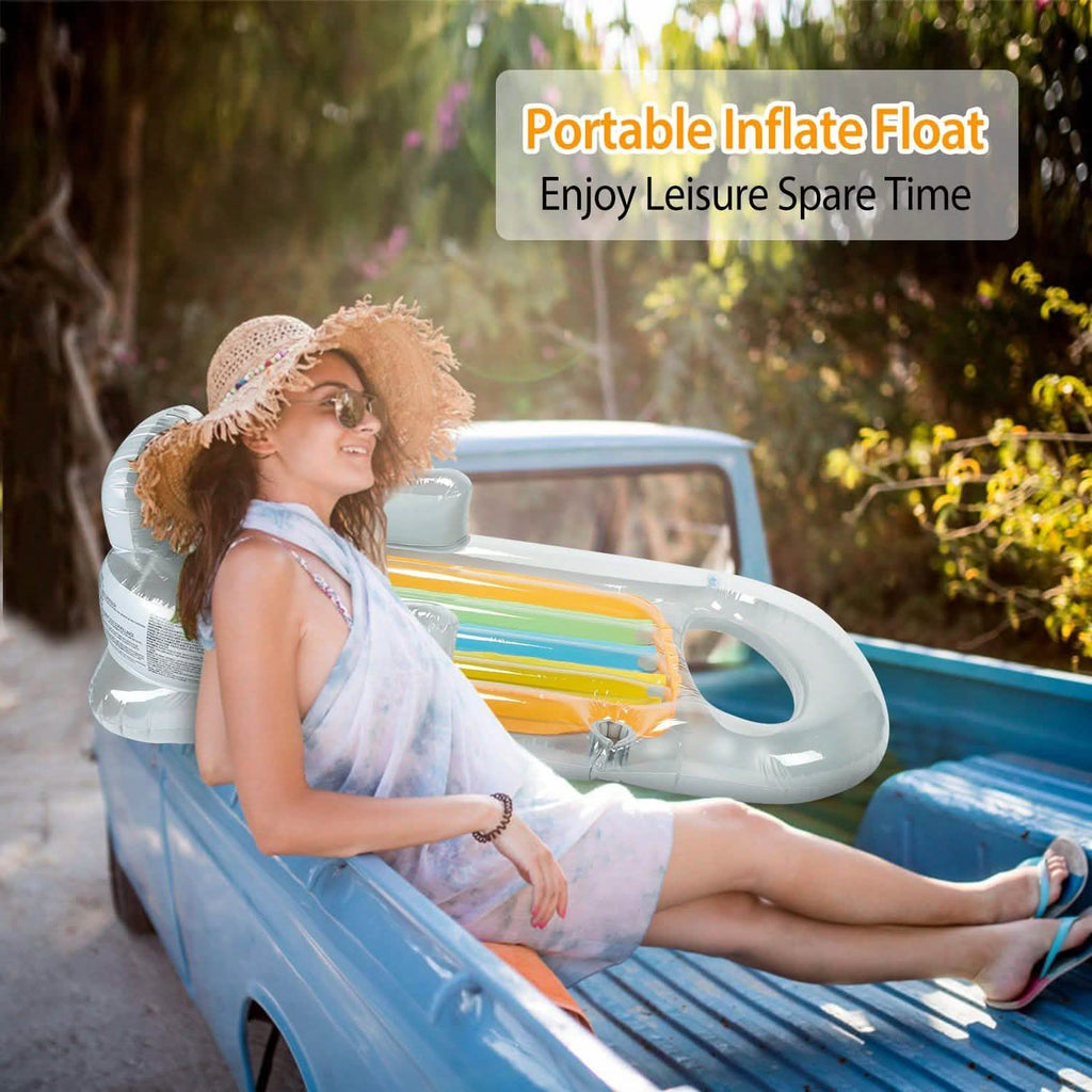 59in Inflatable Pool Float Raft with Headrest Armrest Cupholder
