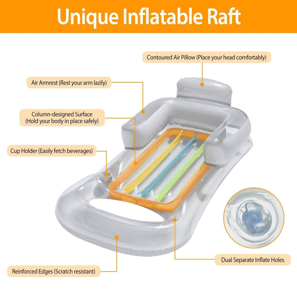 59in Inflatable Pool Float Raft with Headrest Armrest Cupholder