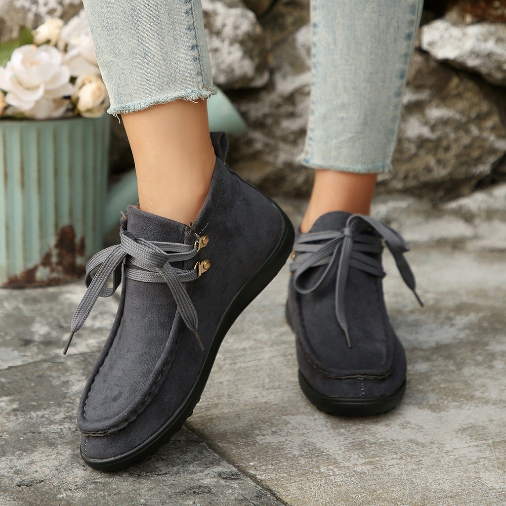 Lace-up Suede Single Shoes for Women Thick Sole Cloth Shoes