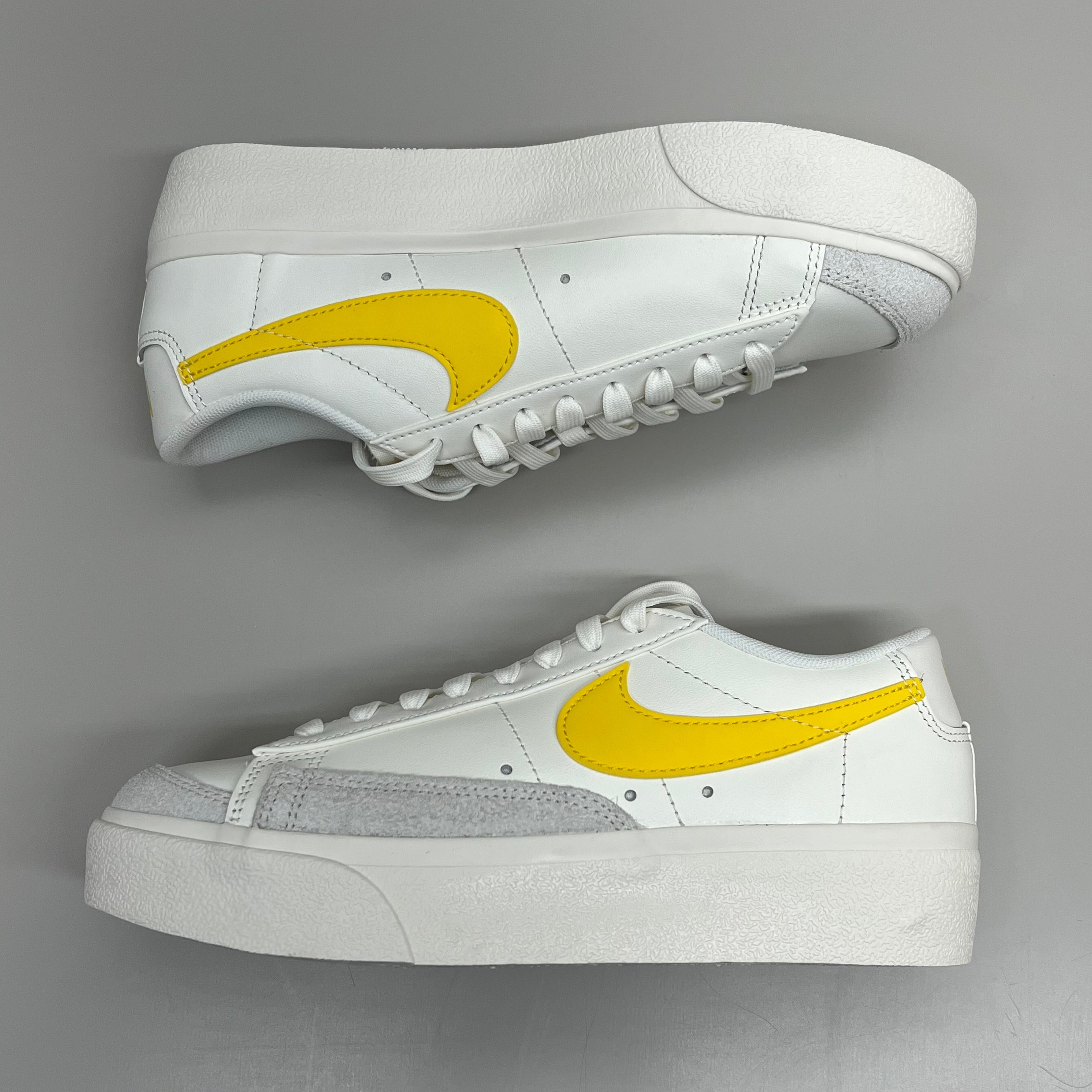 NIKE Blazer Low Cut Platform Sneaker Sz Women's 11.5 Men's 10 Yellow/Grey/White