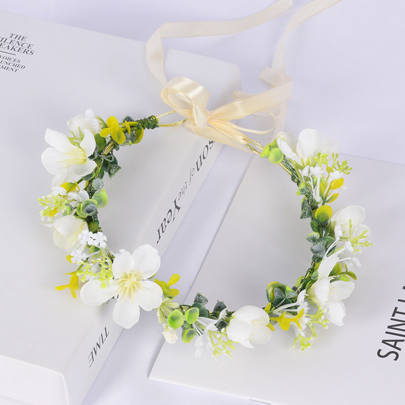 Girl's flower wreath headpiece handmade simulation flower hair accessory wedding festival Hanfu headpiece flower wreath