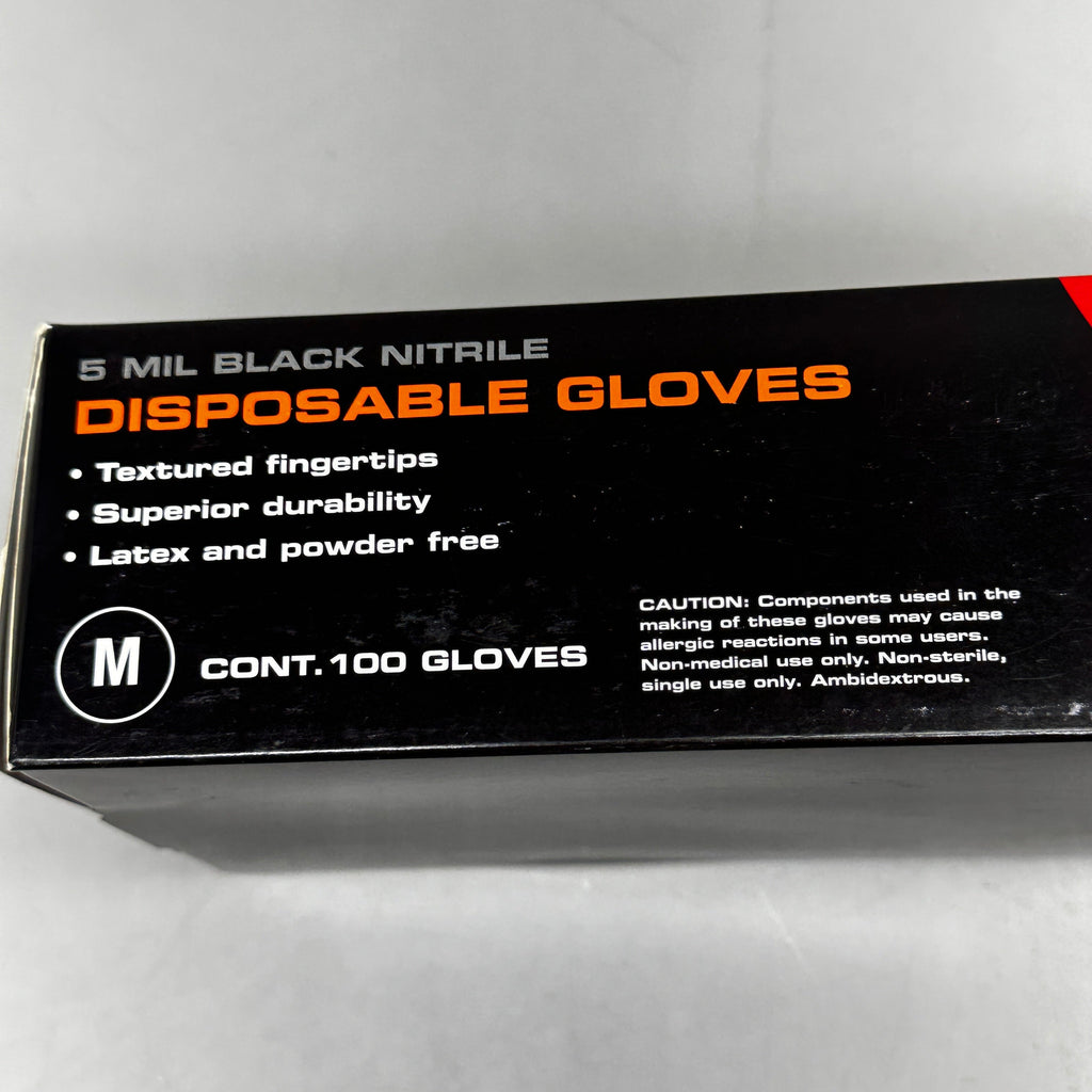 AUTOWURKS (100 PACK) Black Nitrile Disposable Gloves Size: Medium MKL-000M