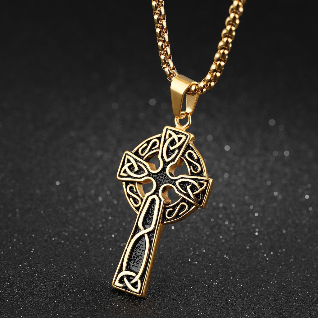 Spiral Cross Pearl Chain Necklace Titanium Steel Retro Pendant
