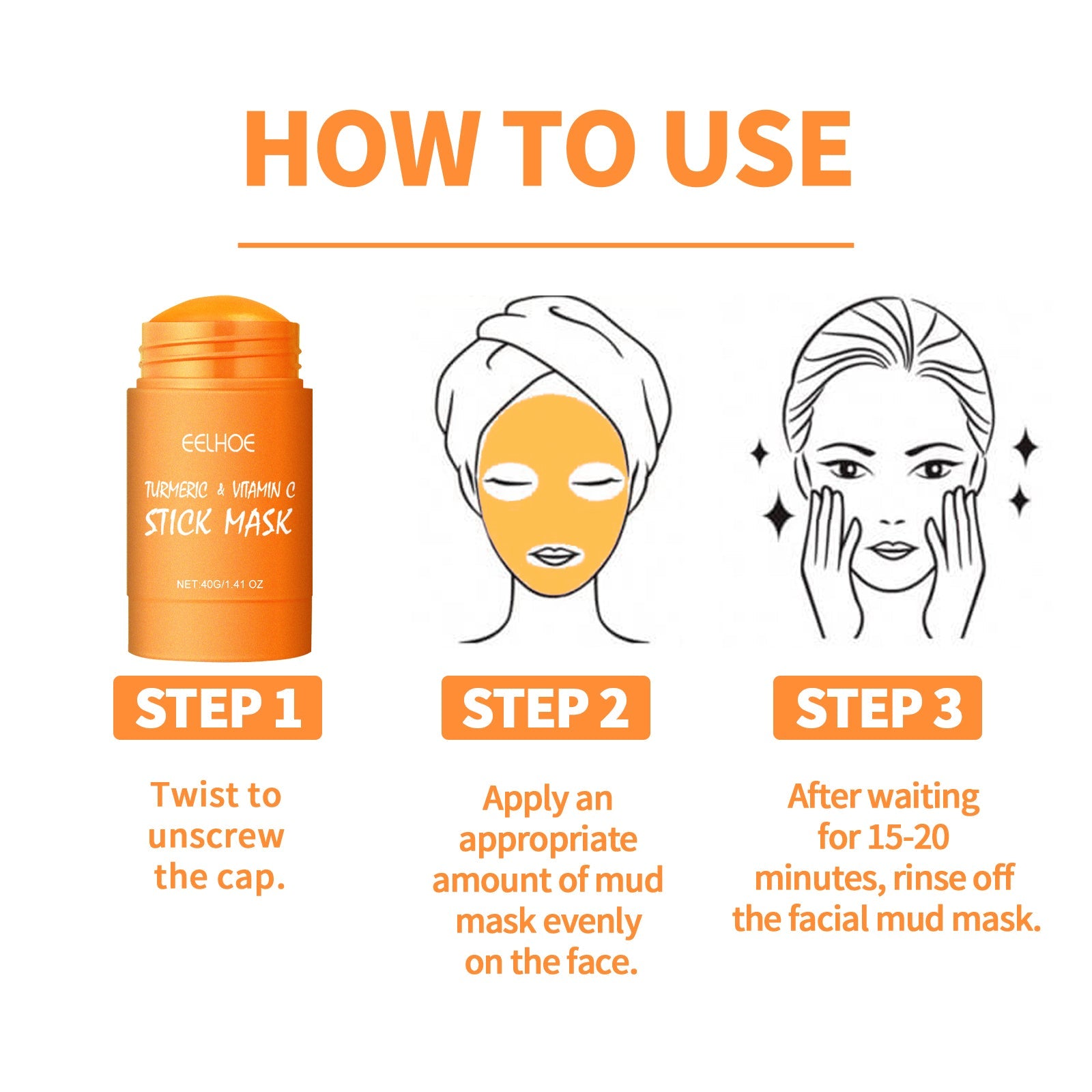Ginger Yellow Mud Facial Mask Stick, Acne Removing Pore Shrinking Cleaning Solid Facial Mask