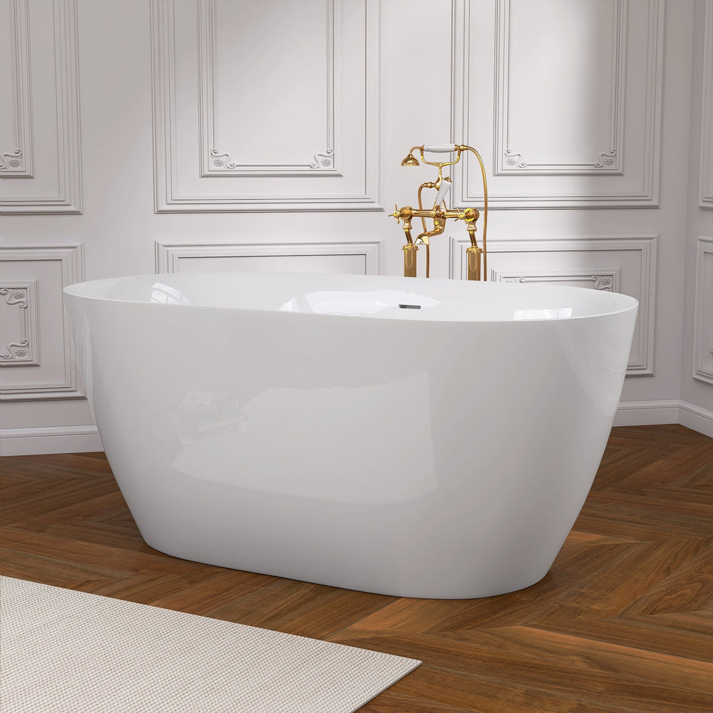 51 Inch Acrylic Freestanding Bathtub Contemporary Soaking White Tub with Overflow and Pop-up Drain Glossy White