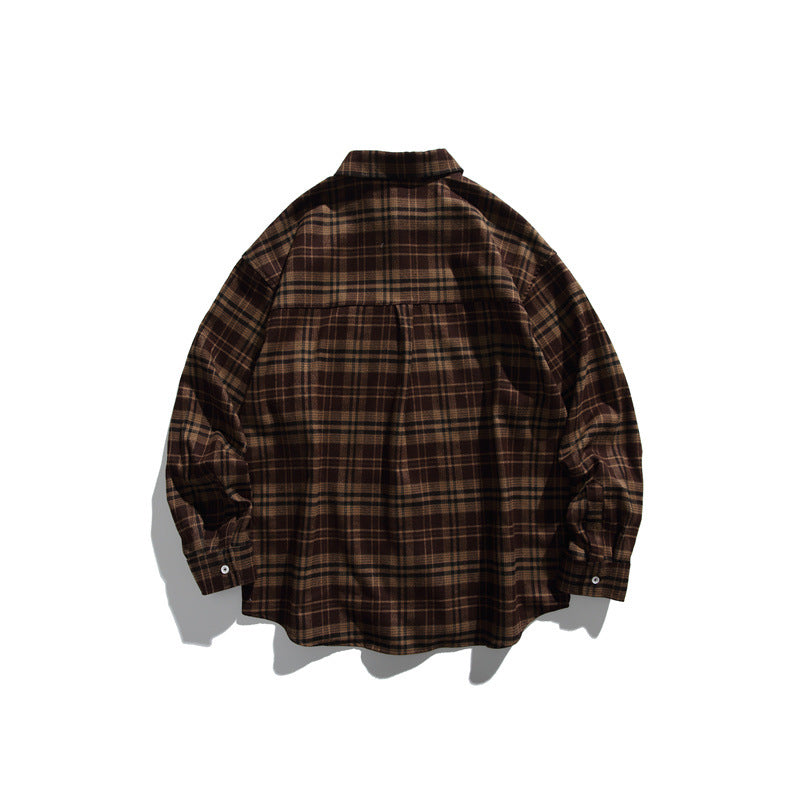 Loose casual checkered long sleeved shirt for men and women