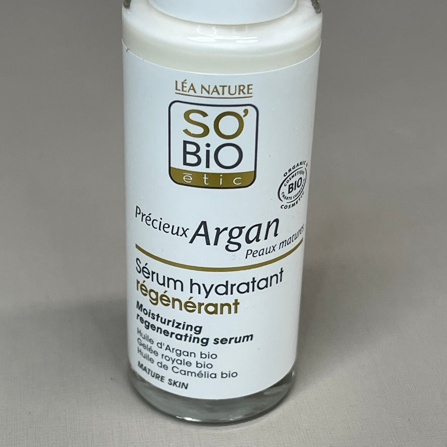SO BIO etic Precious Argan Moisturizing Regenerating Face Serum Organic Anti-Aging & Firming for Dry Skin & Deep Hydration 1 fl oz (New)