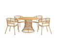 Outdoor dining set of 5 simple bamboo dinning table  PE ratten round table 110CM plastic wood top