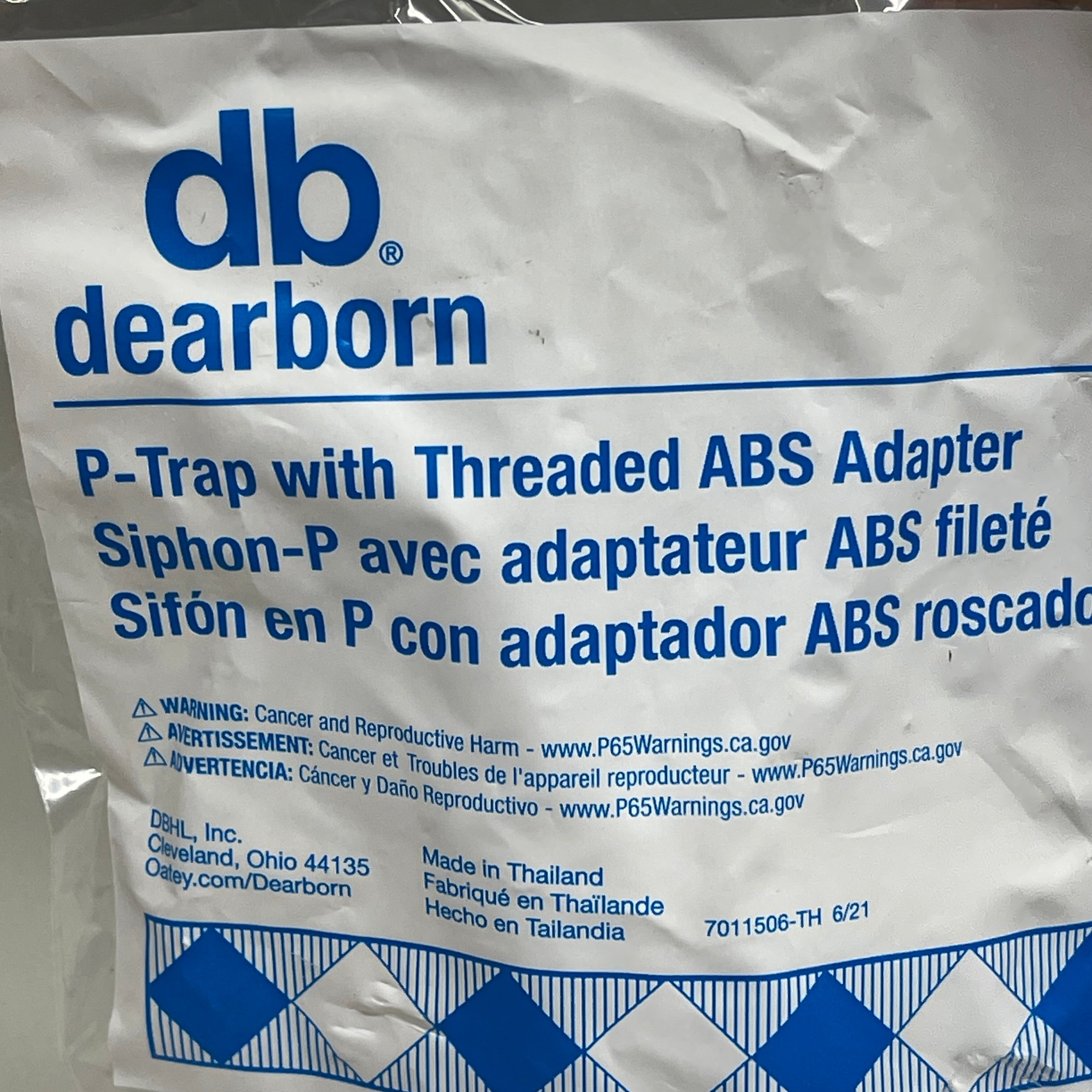 DB DEARBORN 1-1/2” P-Trap w/ Threaded ABS Adapter White P9704AB
