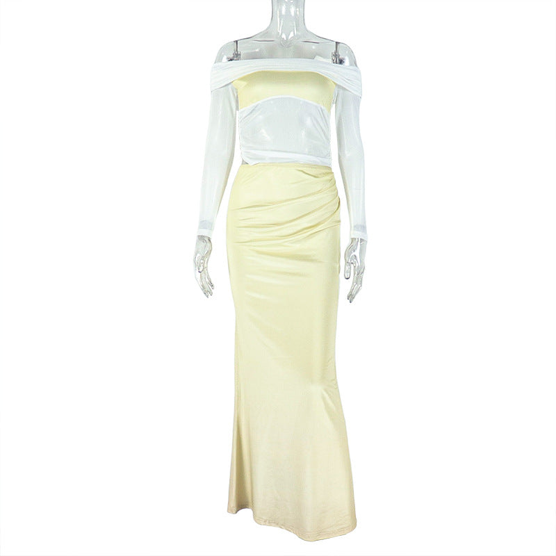 Women's Irregular Hem Pencil Dress Fitted One-Shoulder Long Sleeve Raglan Trendy Dress