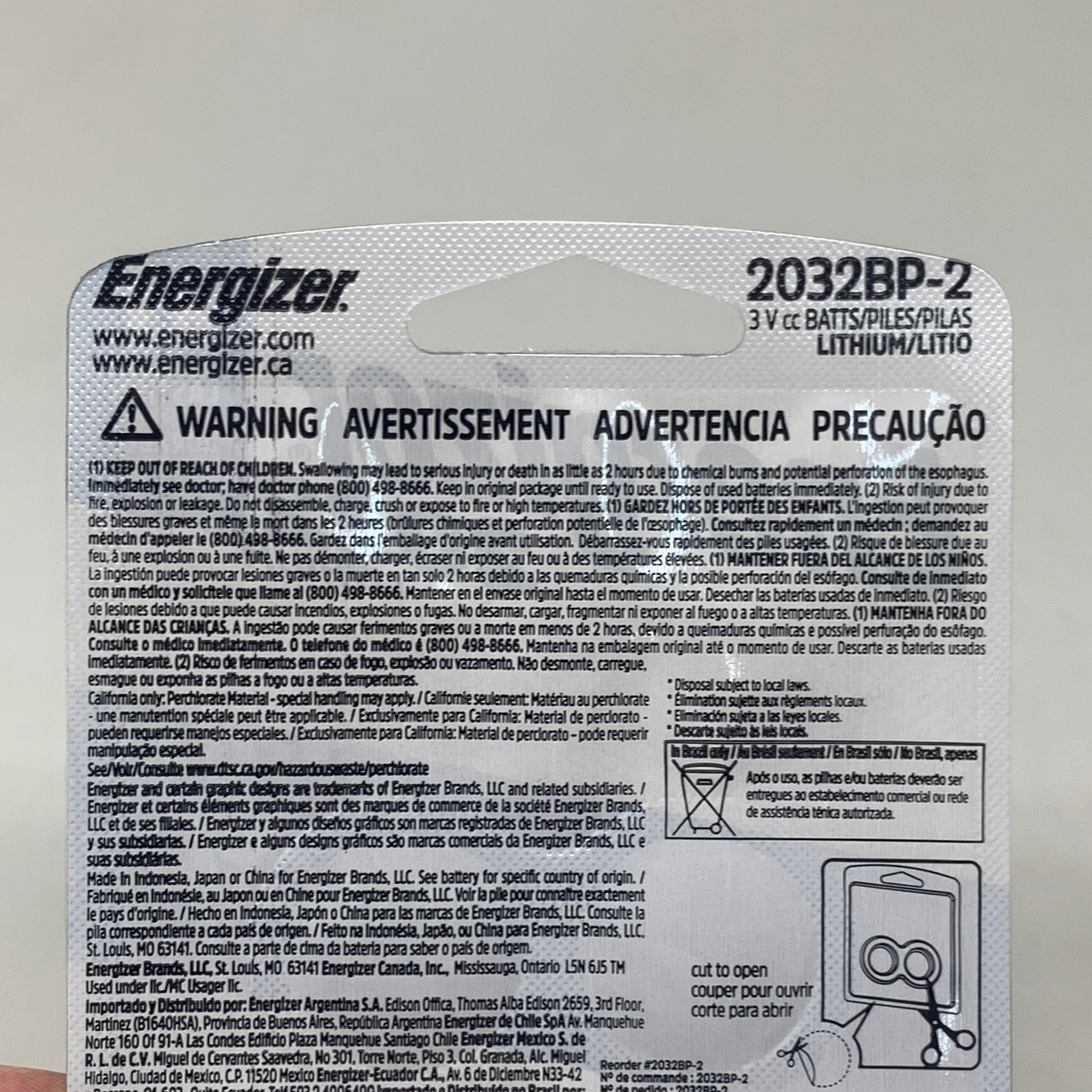 ENERGIZER (3 PACK, 6 Total Batteries) 2032 Lithium Coin Battery for Key FOB