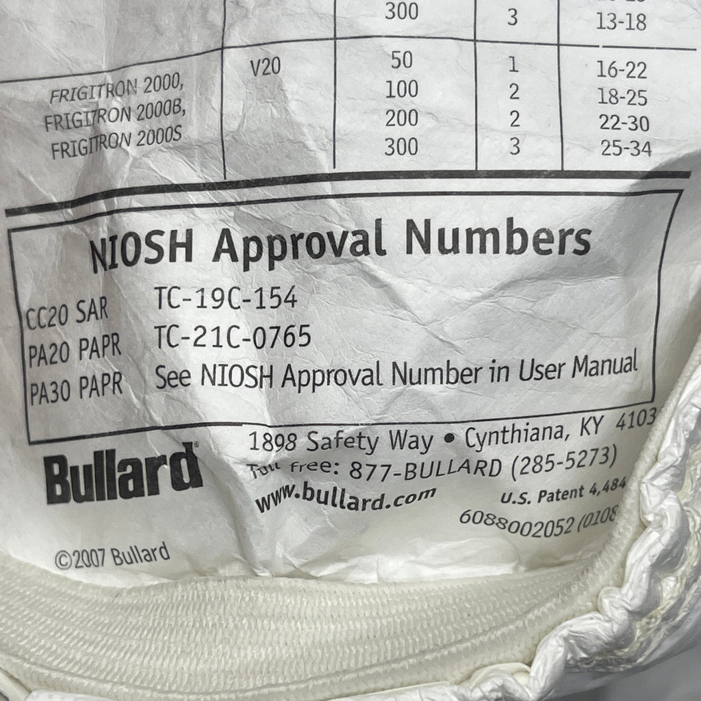 BULLARD (2 PACK) Respirator Hood FacePiece Medium 20LFL (for CC20 or PA20/PA30) 8/2011 (New / Old Stock)