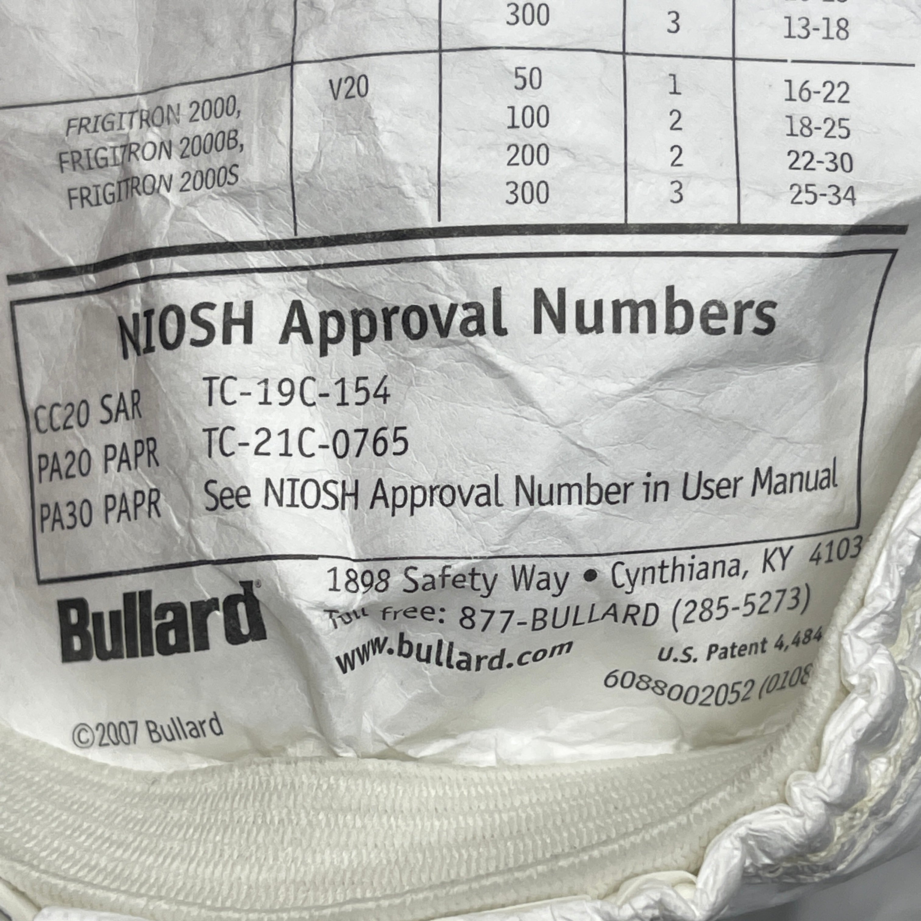 BULLARD (2 PACK) Respirator Hood FacePiece Medium 20LFL (for CC20 or PA20/PA30) 8/2011 (New / Old Stock)