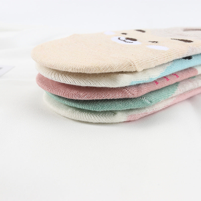 5 Pairs Cute Animal Spring Women Cotton Boat Socks Set Korean Style Funny Cat Dog Panda Low Cut Ankle Short Socks