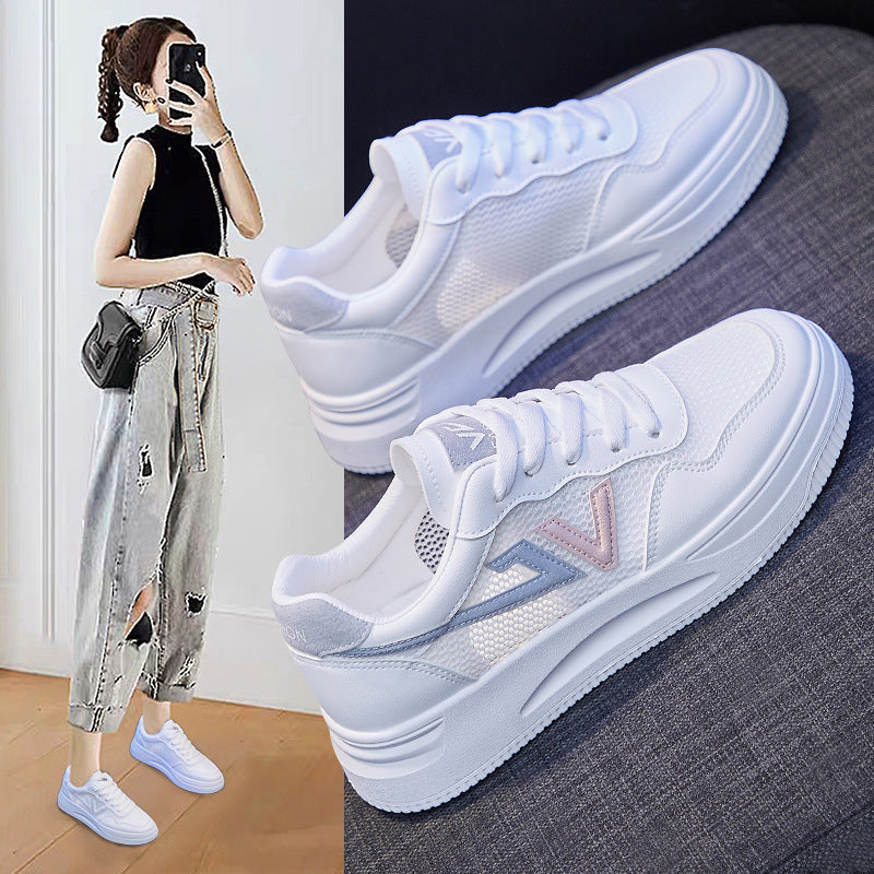 Spring Fashion Breathble Women Sneakers Leather Platform Shoes Women Lace Up Casual Shoes White Fashion Sneakers White PU Leather Platform Sneaker For Women Lace Up Walking Sneakers