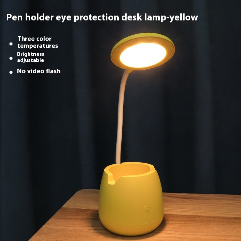 Creative USB Table Light Morden College Dorm Bedroom Study Led Desk Lamp Pen Container Macaroon Eye Protection Ring Table Lamp Decorative Table Lamp Cute Study Lamps for Bedroom Décor