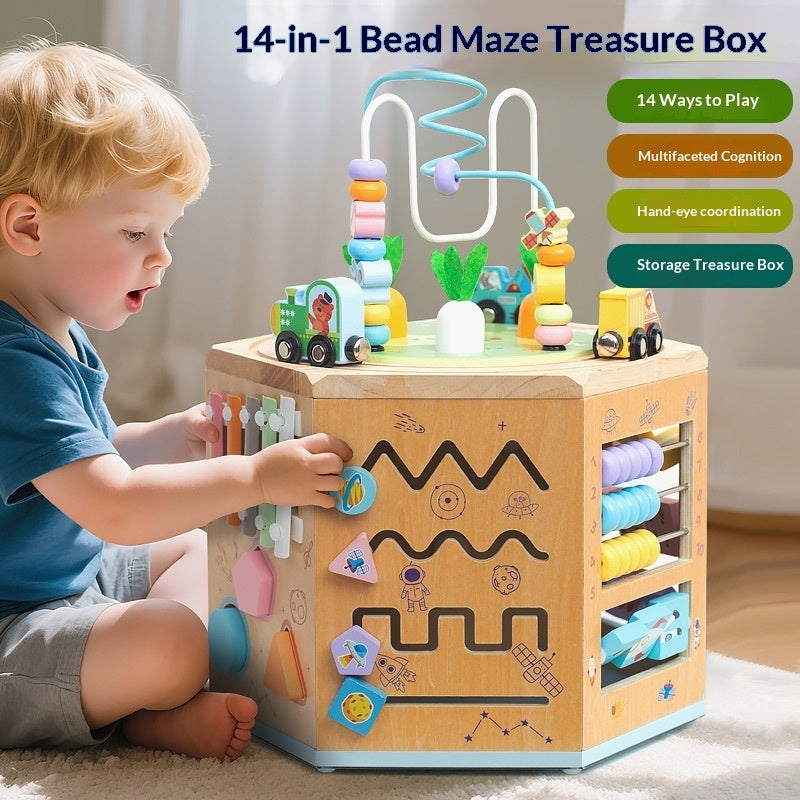 CPC CE Wooden Multi-functional Bead Maze Busy Box Treasure Chest