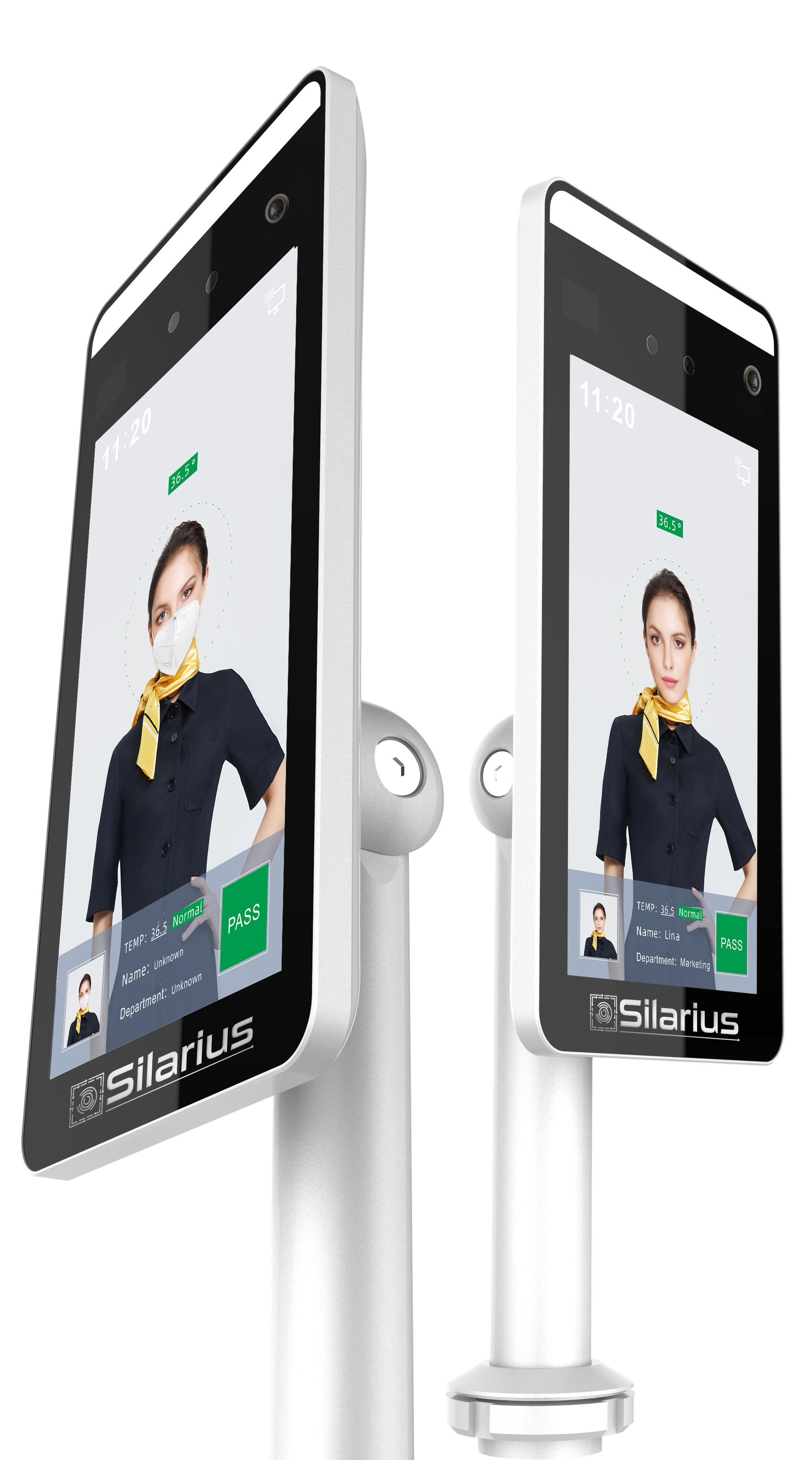 Silarius SIL-FRTEMP 7" Facial Time Attendance Access Control Terminal with Temperature Testing + Face Recognition and Mask Detection (Table Stand Included) NDAA Compliant