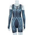 Crew Neck Digital Printing Gloves Hip Lifting Bodysuit