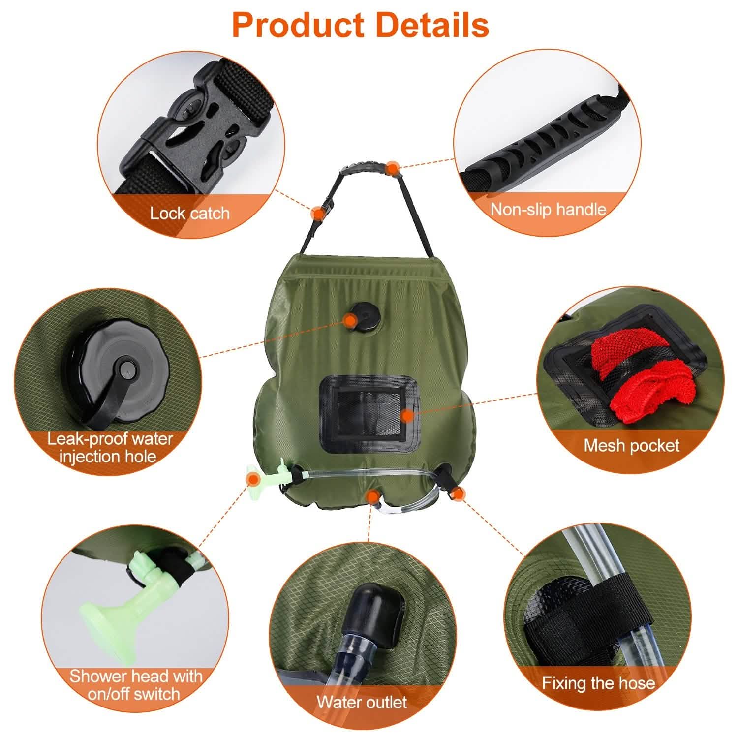 5Gal Solar Heating Camping Shower Bag