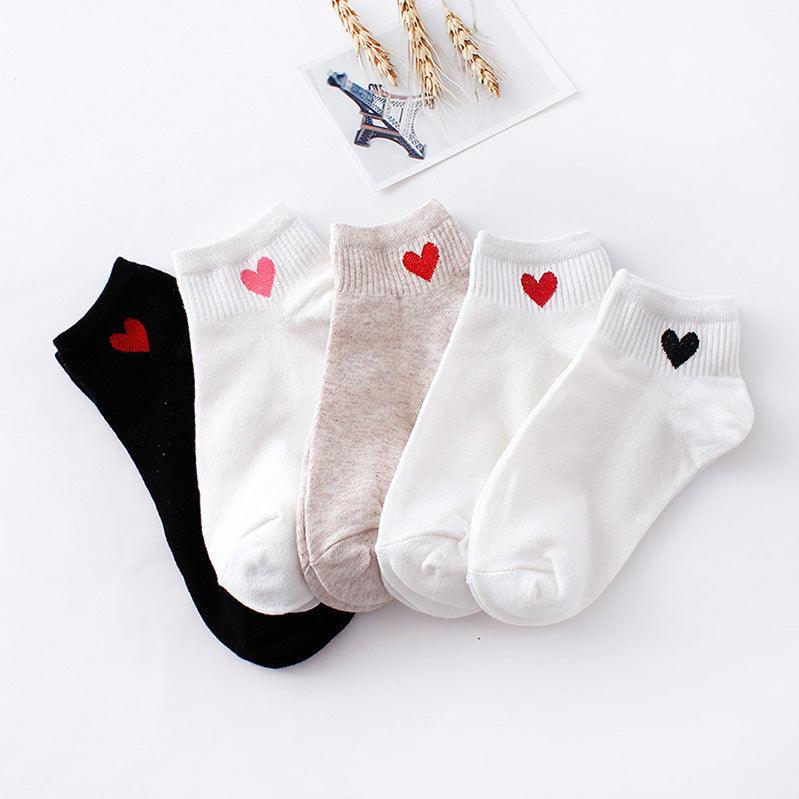 Women Short Socks Red Heart Cute College Fresh Female Socks Soft Cotton Summer Autumn Sock for Girls