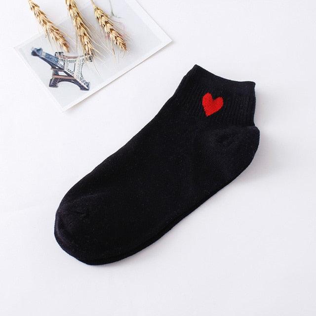 Women Short Socks Red Heart Cute College Fresh Female Socks Soft Cotton Summer Autumn Sock for Girls
