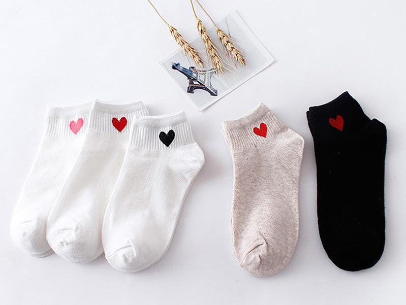 Women Short Socks Red Heart Cute College Fresh Female Socks Soft Cotton Summer Autumn Sock for Girls