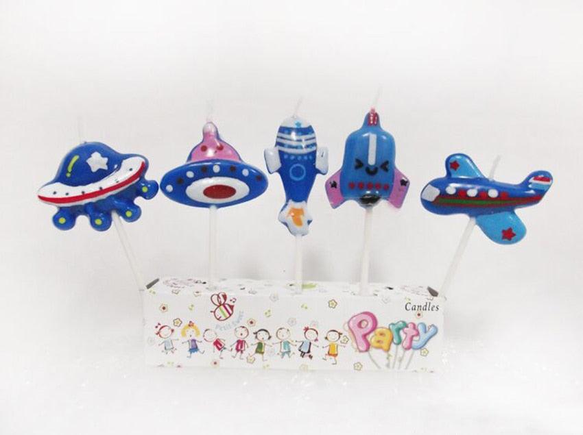 5PCS/Set Airplane Candle Cartoon Aircraft Spacecraft Rocket Birthday Cake Candles Outer Space Party Favors Cute Space Ship Cake Decorations for Kids Perfect for Birthday Party Children Carnival Party And Cupcake Decorative Candle For Kids Party