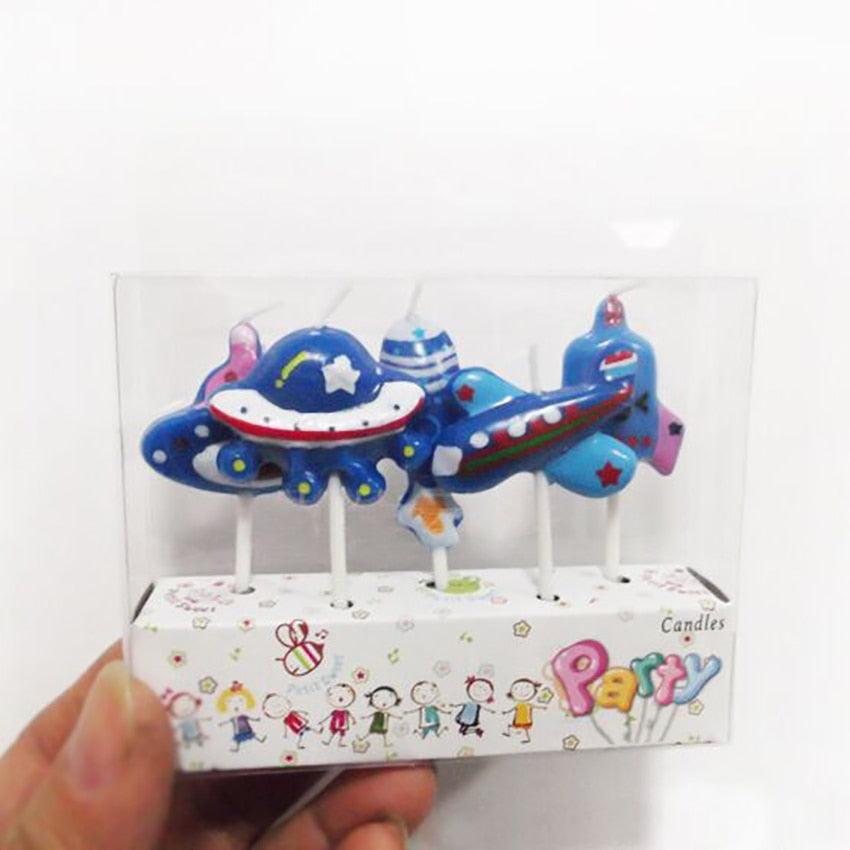 5PCS/Set Airplane Candle Cartoon Aircraft Spacecraft Rocket Birthday Cake Candles Outer Space Party Favors Cute Space Ship Cake Decorations for Kids Perfect for Birthday Party Children Carnival Party And Cupcake Decorative Candle For Kids Party