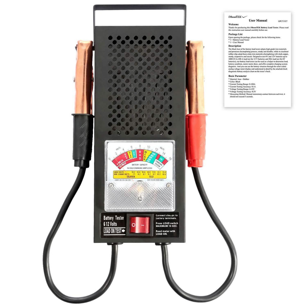 6-12V Automotive Battery Tester with Heavy Duty Insulated Copper Clips