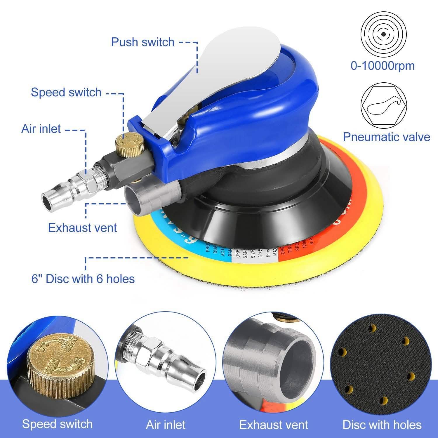 6" Air Random Orbital Sander Pneumatic