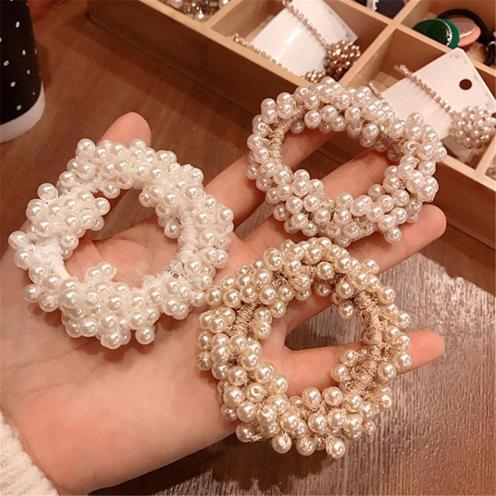 6 Colors Woman Elegant Pearl Hair Ties Beads Girls Scrunchies Rubber Bands Ponytail Holders Hair Accessories Elastic Hair Band No Metal Hairband Girls Elegant Headwear Accessories Wraps Hoop Clips