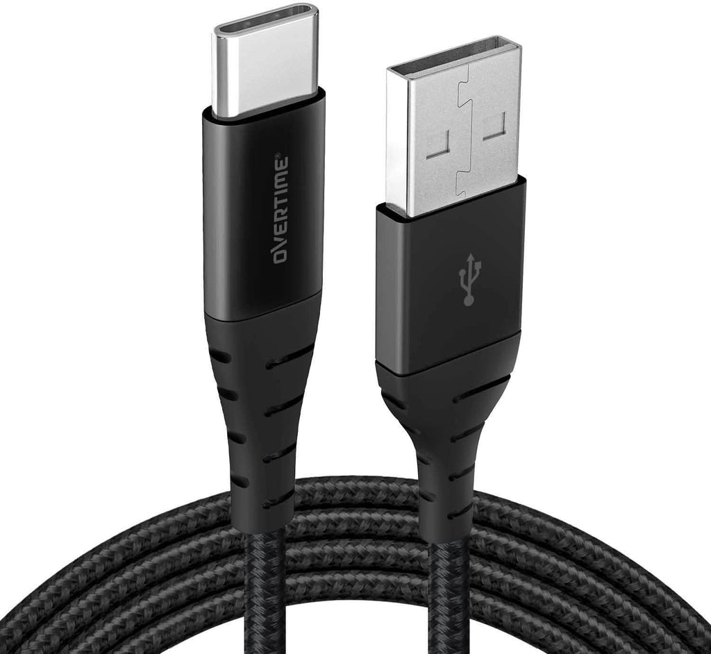 6 Ft. Overtime USB Type C Premium Braided Cable Fast Rapid Charging USB Cable Black