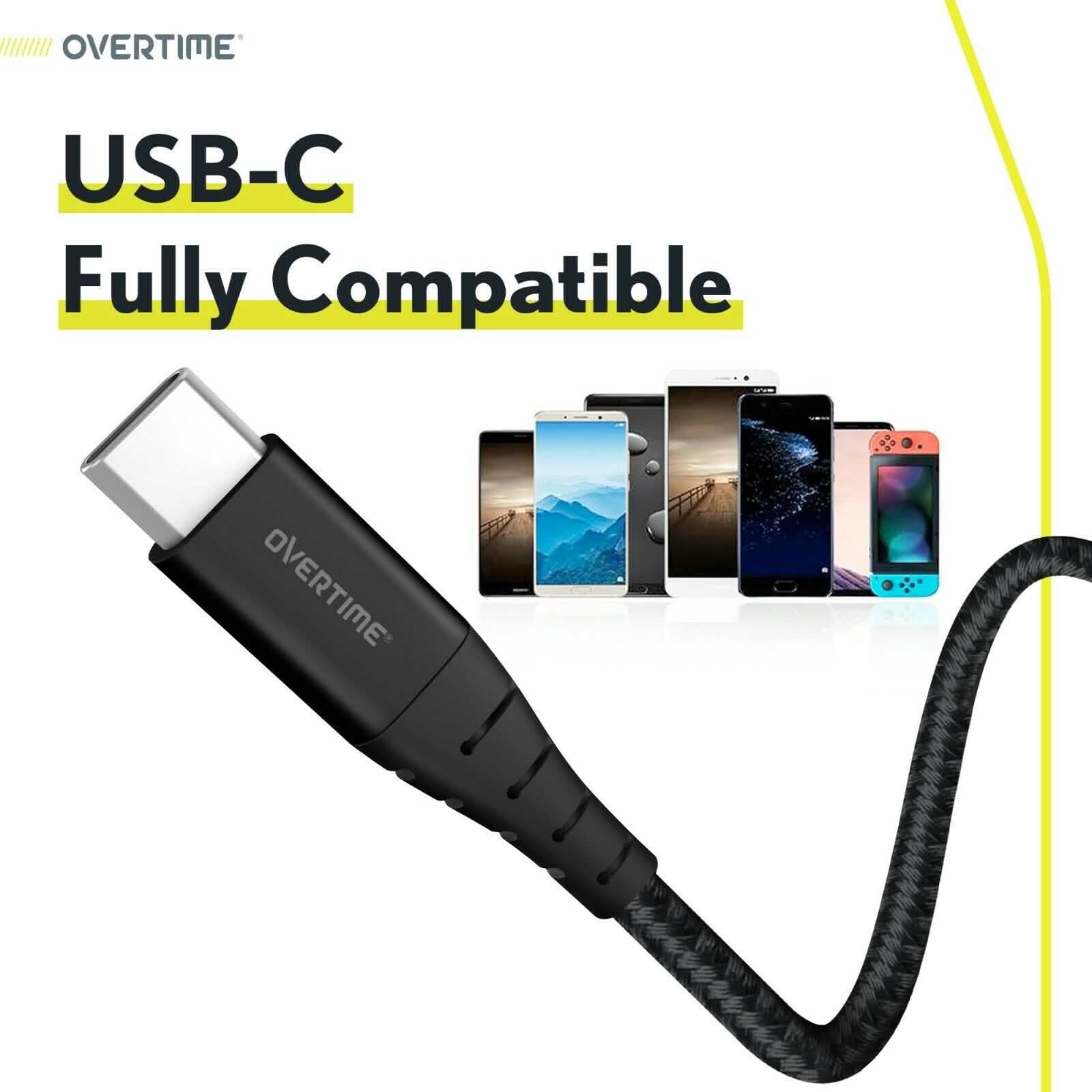 6 Ft. Overtime USB Type C Premium Braided Cable Fast Rapid Charging USB Cable Black