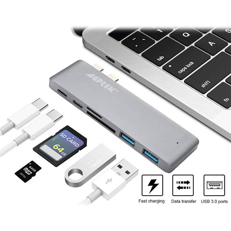 6-in-1 Type-C USB-C Hub Adapter Dual USB 3.0 Port Thunderbolt 3