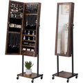 6 LEDs Mirror Jewelry Cabinet Armoire with Wheels