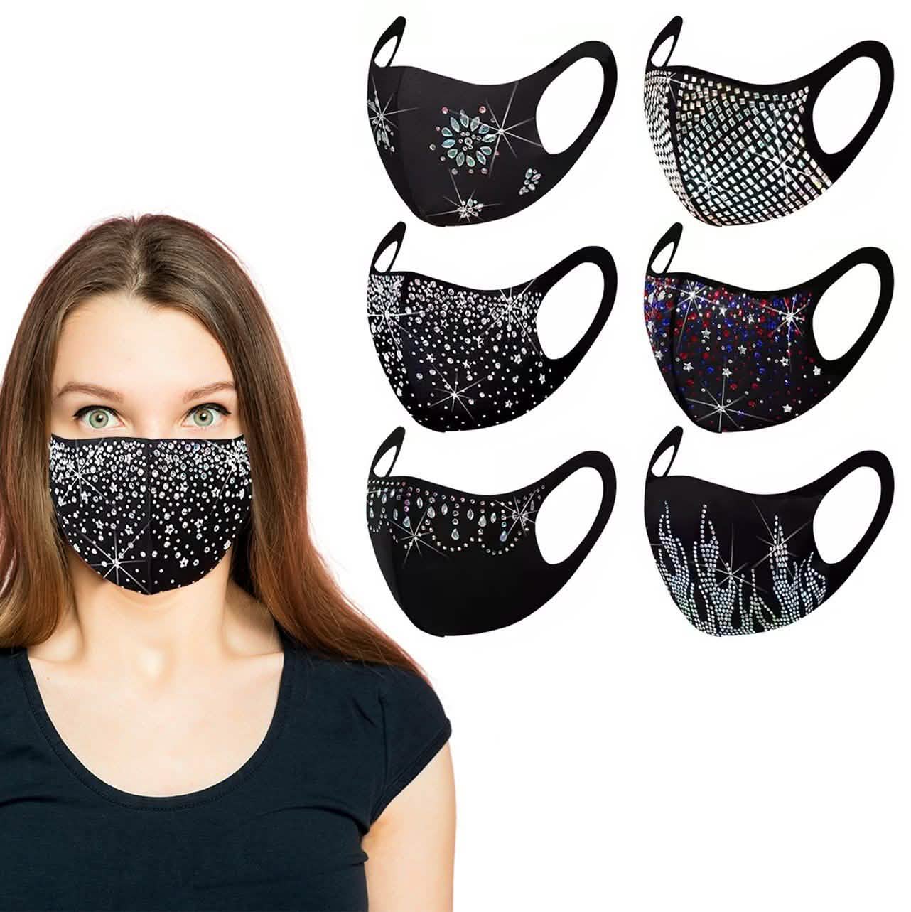 6-Pack: Celebrity Holiday Bling Rhinestone Face Mask