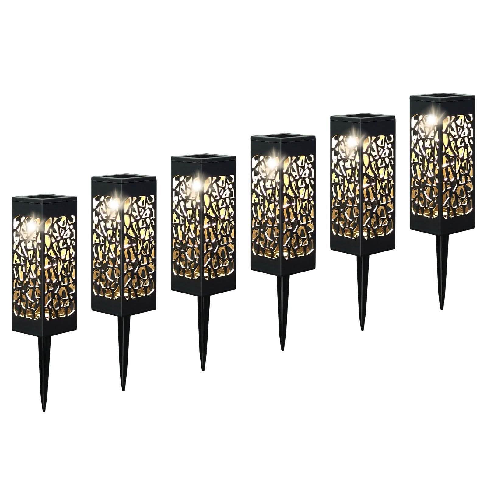 6-Pack: Outdoor Solar Light Powered Garden Pathway Lights Waterproof Hollow with Ground Spike